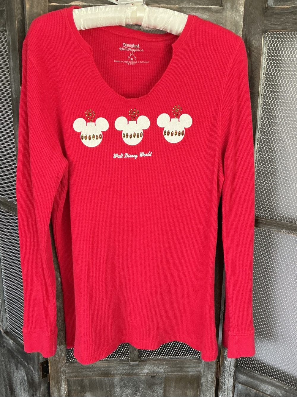 Disneyland/Disneyworld red waffle knit holiday top